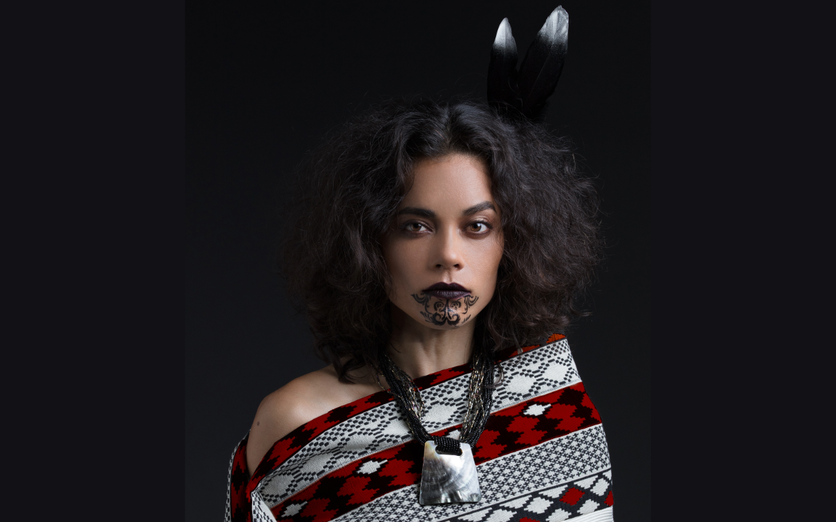 Portrait of Shannon in traditional Polynesian costume